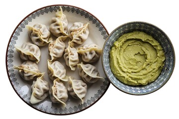 a plate with several dumplings filled with a creamy filling