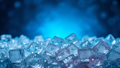 ice cubes on blue background