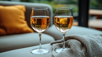 Obraz premium Relaxing Evening with Two Glasses of White Wine