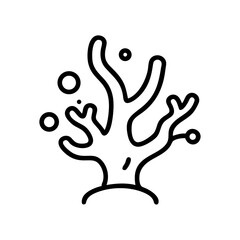 Coral reef icon with bubbles in minimalist line art style  