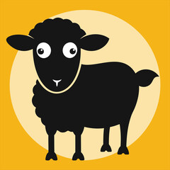 Cartoon black sheep on a yellow background
