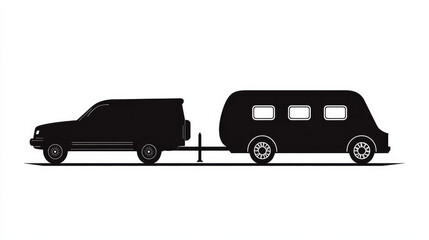 Fototapeta premium Vehicle and trailer, vector icon, dark silhouette