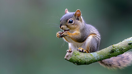 Obraz premium Squirrel Eating Nut On Branch