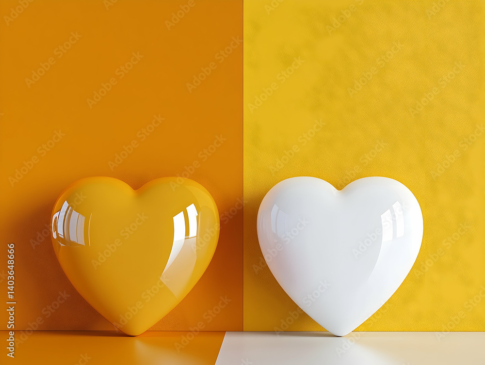Poster two hearts in a split orange and yellow tone background symbolizing love and affection with a smooth