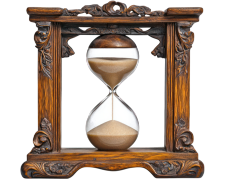 Hourglass with Weathered Wooden Frame On Transparent Background