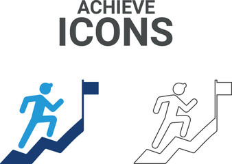 Achieve icons. Containing victory, success, prize, celebration, podium, win money, finish line, and trophy icons. Solid icon collection. Vector illustration.