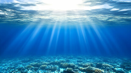 Underwater Sunlight Rays Streaming Through Ocean Water Surface Reflecting on Seabed with Distorted Generative AI Effect