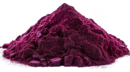 Vibrant purple powder mound isolated against a stark black backdrop scene