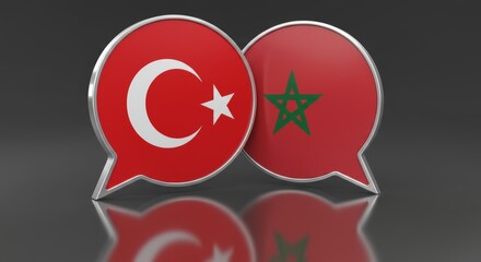 Obraz premium 3D rendering of Turkey and Morocco flag speech bubbles for international discussion