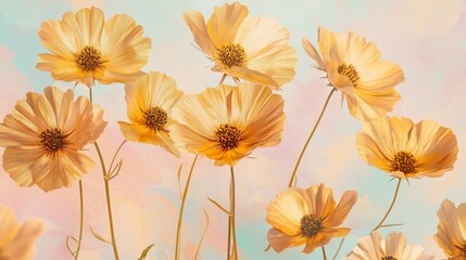 Aesthetic Coreopsis aesthetic floral design featuring golden flowers arranged against a pastel background for a modern and fresh look