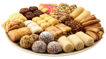 An Assortment of Diverse Middle Eastern Sweets Displayed on a Plate Set Against a Black Background