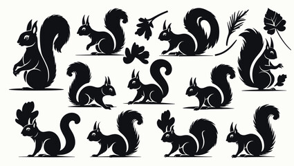 Squirrel Silhouette Collection Vector Illustration Set Cute Squirrels In Various Poses Wildlife Animal Graphics Isolated On White Background