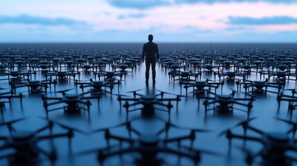 A massive solar engineering event with robotic drones assembling a gigantic structure in nongkhanestock environment