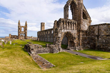 The ruins of St Andrews Cathedral overlook the sea, surrounded by ancient tombs and old stone walls. A peaceful, sacred place filled with religious history and timeless beauty. Endless architecture.