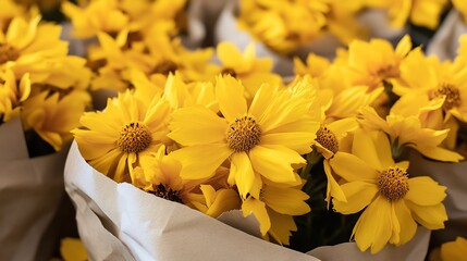 Eco friendly Coreopsis floral eco conscious gift featuring yellow blooms in sustainable packaging perfect for environmentally aware gift giving