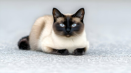 Fototapeta premium Siamese Cat Portrait: Cream and Brown Fur, Blue Eyes