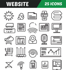 Set of 25 Website icons line drawings minimalist