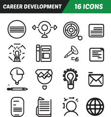Career development set of 16 icons minimalist line