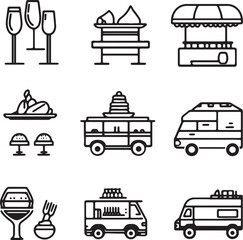 Set of 9 Catering icons minimalist line drawings