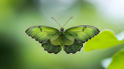 Green Butterfly on Leaf Close Up