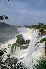 Iguazu waterfalls in overcast weather. High quality photo