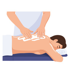 Professional massage therapist applying lotion on a clients back during a treatment session