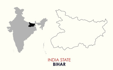 Fototapeta premium Map of Bihar is a state of India with borders districts. Map of Bihar, India