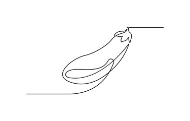 Continuous one line drawing Eggplant, eggplant fruit black sketch isolated on white background, Vector illustration.