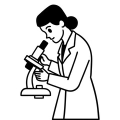 A silhouette of a woman laboratory technician adjusting a microscope’s magnification dial