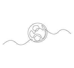 Soccer ball outline drawing illustration. Continuous line draw of football equipment vector.