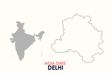Obraz premium Map of Delhi, Map of Delhi with Indian Map, Delhi state of India Vector Illustration. 