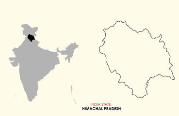 Fototapeta premium Map of Himachal Pradesh, Map of Himachal Pradesh with Indian Map, Himachal Pradesh state of India Vector Illustration. 
