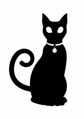 Stylized Black Cat Silhouette with White Eyes and Bell Collar
