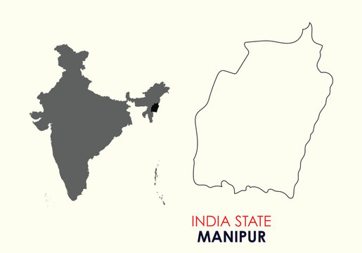 Map of Manipur, Map of Manipur with Indian Map, Manipur state of  India Vector Illustration.

