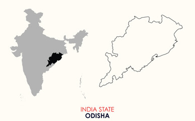 Obraz premium Map of Odisha, Map of Odisha with Indian Map, Odisha state of India Vector Illustration. 