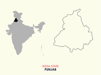 Fototapeta premium Map of Punjab, Map of Punjab with Indian Map, Punjab state of India Vector Illustration. 