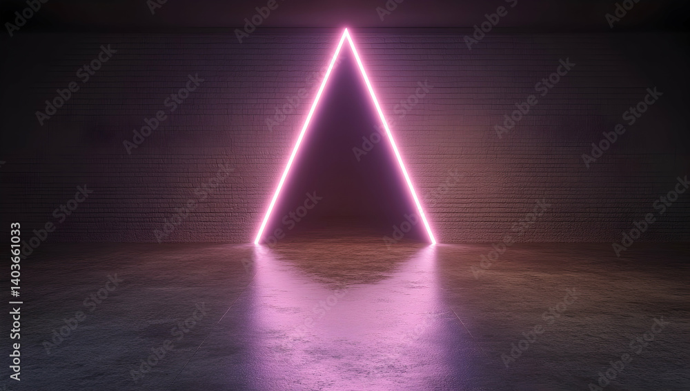 Poster abstract background featuring layered neon triangle with glowing effects on a dark textured surface