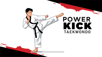Karate man, Power kick taekwondo illustration banner