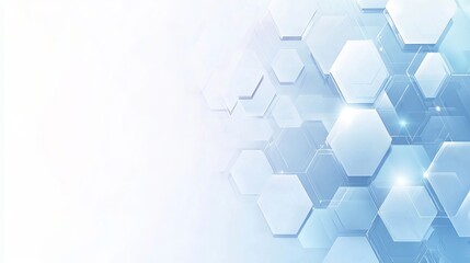 Abstract background featuring light blue hexagons arranged in a geometric pattern on a white backdrop