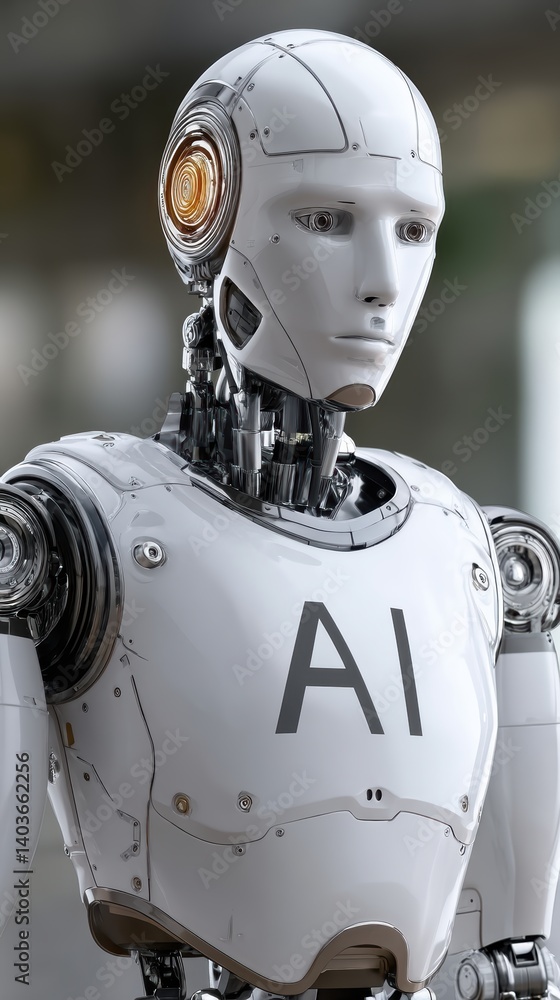 Poster futuristic humanoid robot showcasing advanced technology ai and design in a modern environment