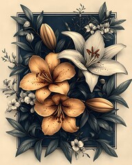 Floral wreath elegant blooming lilies high resolution image