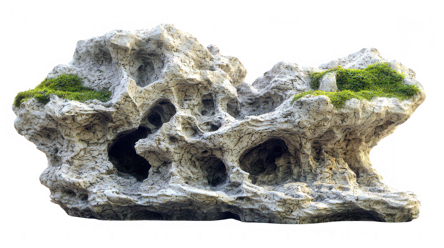 Magnificent limestone formation with intricate textures and green moss accents