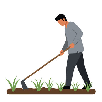 man hoeing garden, flat style clip art preview
