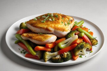 chicken vegetable and food with big plate white background