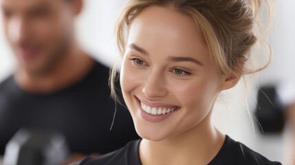 Personal trainer motivates client in dynamic workout session at fitness center