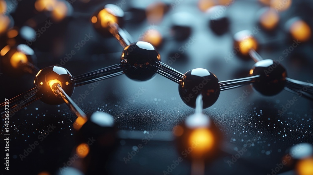 Poster abstract molecular structure: glowing atoms connected in a network