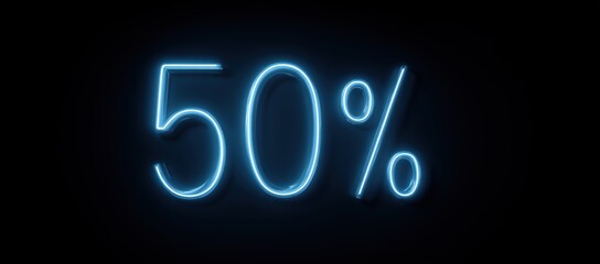 Neon sign displaying 50% discount.  Perfect for advertising sales or promotions.