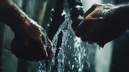 Plumber repairing a drainpipe. Featuring repair skills and plumbing expertise