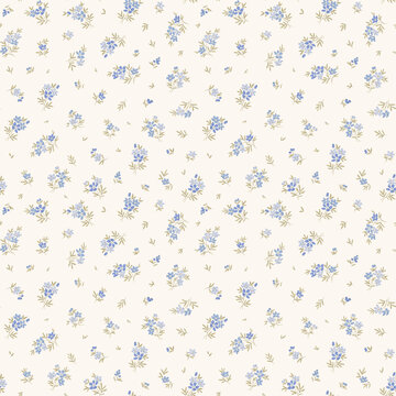 Fototapeta  Vintage floral background. Floral pattern with small blue flowers on a ivory white background. Seamless pattern for design and fashion prints. Ditsy style. Stock vector illustration.
