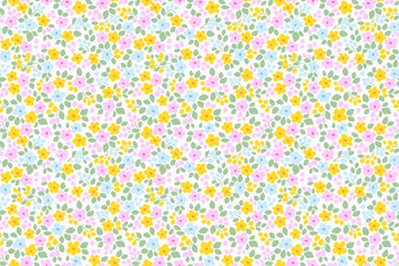 Vector seamless pattern. Pretty pattern in small flowers. Small pastel colors flowers. White background. Ditsy floral background. Delicate Easter template for fashion textile prints. Stock vector.
